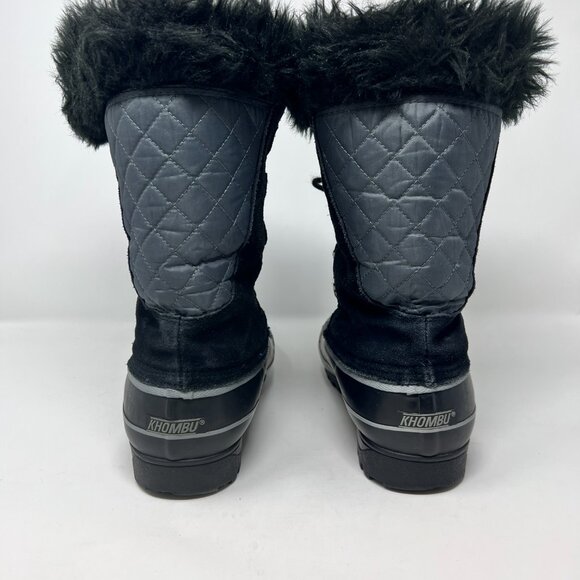 Khombu Nordic Women's Black Leather Waterproof Faux Fur Lace Boots Size 10 - Picture 4 of 6